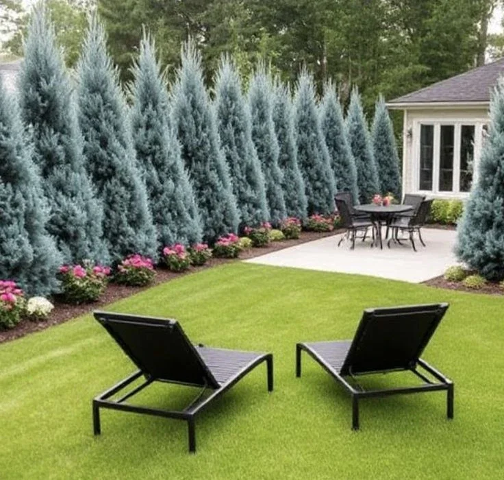 An evergreen privacy screen — lawn and landscape photo
