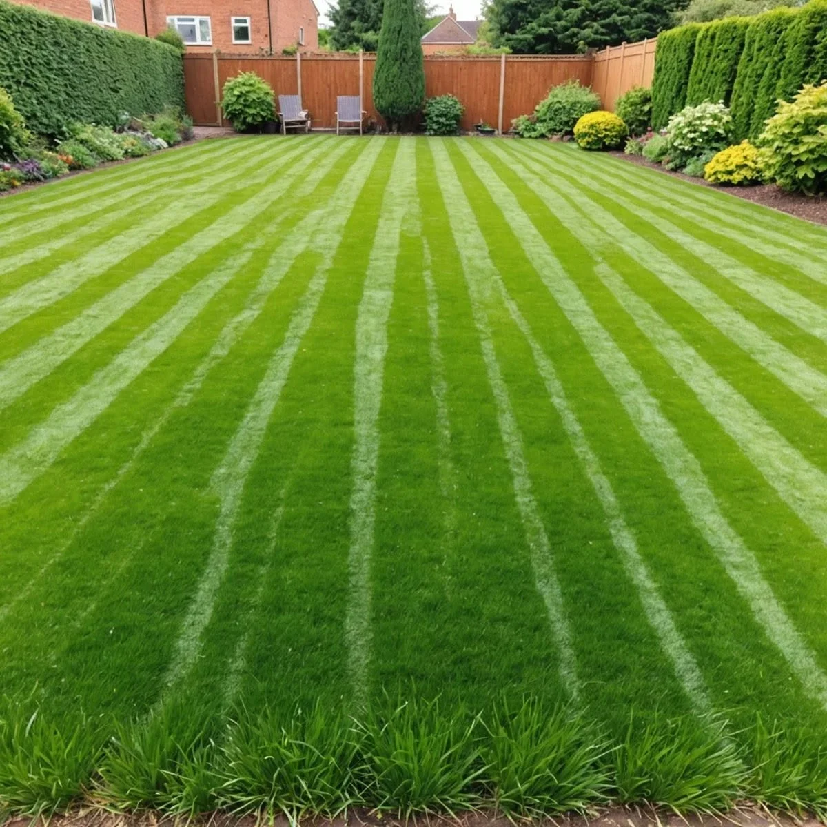Bold backyard mowing stripes — lawn and landscape photo